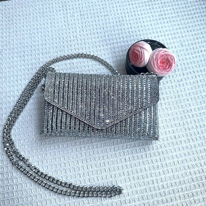 Rhinestones Bag for Women 2024 Mini Purses and Handbags Clutch Wallets Ladies PU Leather Chain Party Evening Shoulder Bag