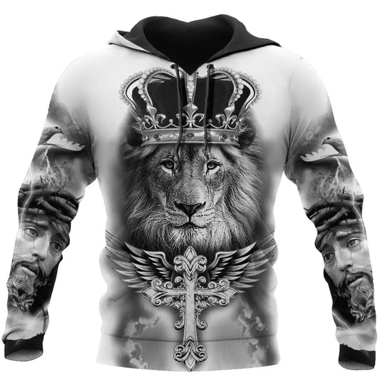 Spring and Autumn Tiger Lion Tattoo 3D Printed Men's Hoodie Unisex Harajuku Fun Hip Hop Sweatshirt Street Essential Oversized