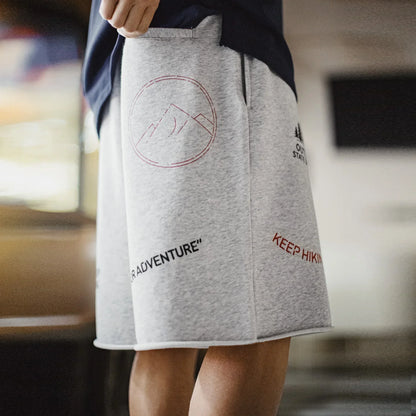 Summer Men's Shorts Retro Print Loose Sport Shorts Elastic Waist Casual Shorts American Knitted Knee-Length Short