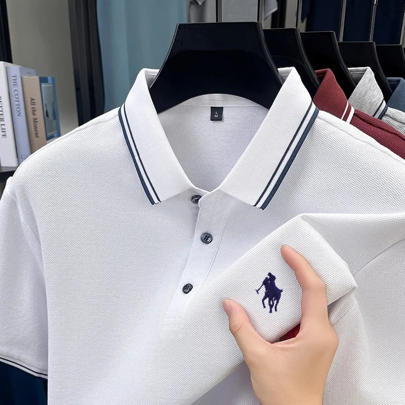 100% pure cotton men's short sleeved summer new golf casual polo shirt high-end brand designer pony embroidery design Tshirt top