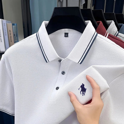 100% pure cotton men's short sleeved summer new golf casual polo shirt high-end brand designer pony embroidery design Tshirt top