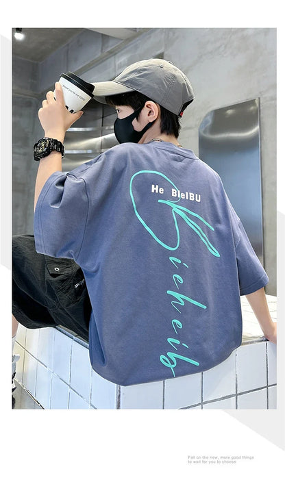 New Casual Boys Top and Bottom Clothes Set Summer Suit for Tween Children Clothing Kids Teenager Shorts Sleeve Tshirt Shorts Set