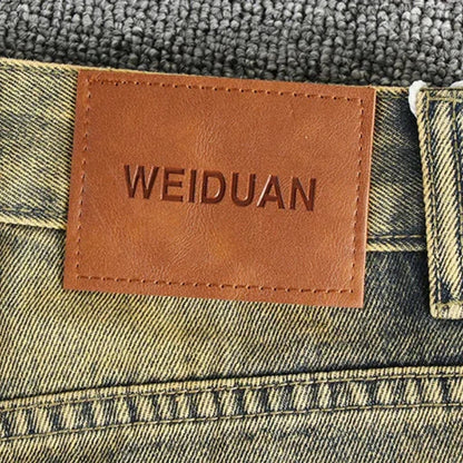 Do old wash retro American trend jeans men's catwhiskers embroidery craft comfortable straight leg casual pants