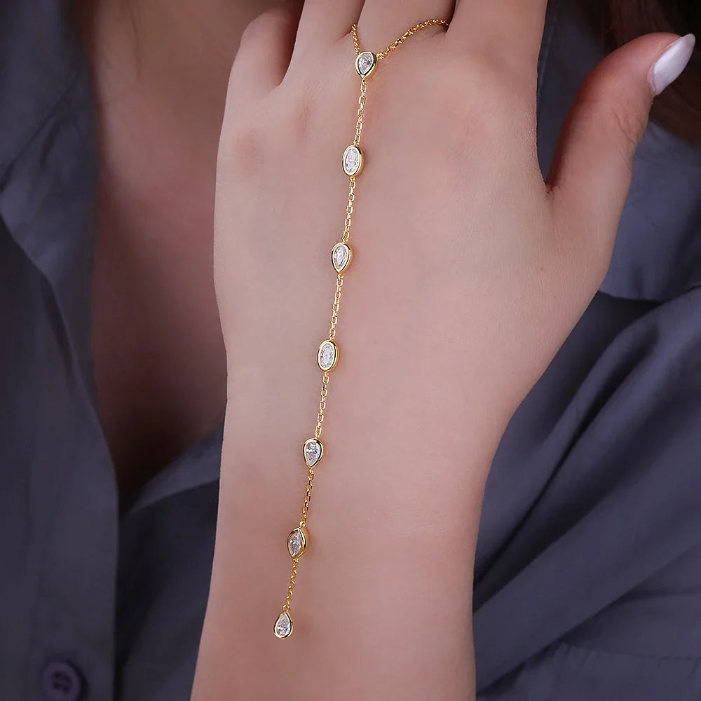 Multi Shape Moissanite Lariat Necklace for Women S925 Silver Bezel Set Pear/Oval Marquise Diamond Long Tassel Drop Necklace