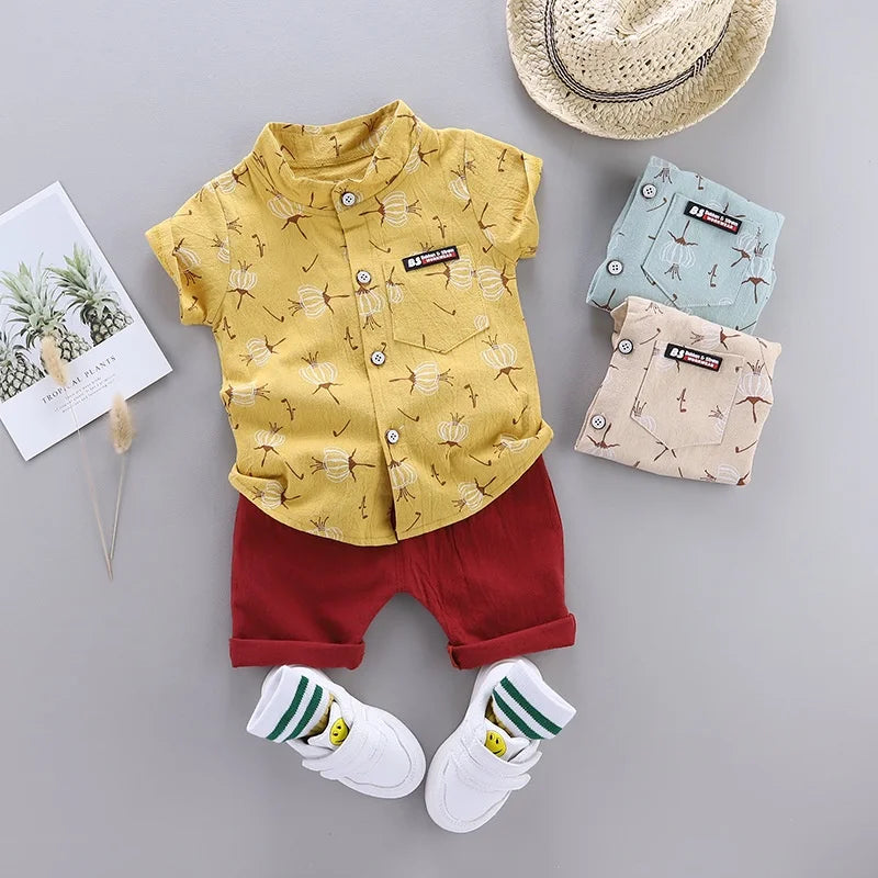 New Summer Fashion Children Baby Boys Clothes Suits Infant Full Printed Shirt Shorts 2pcs/Set Kids Toddler Casual Outfit 0-5Y