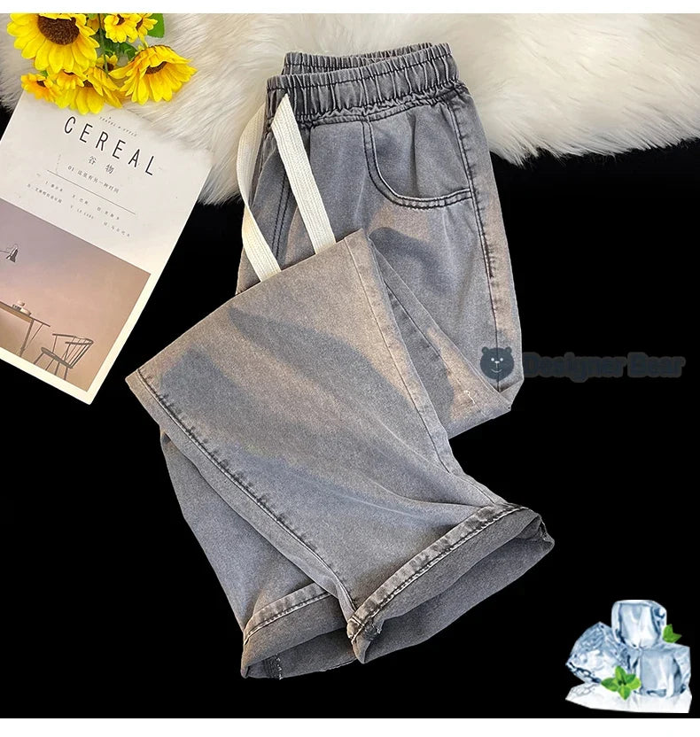 2026 New Spring Summer Men's Baggy Jeans Lyocell Fabric Wide Leg Pants Drawstring Trousers Male City Boy Plus Size S-4 5XL Y2K