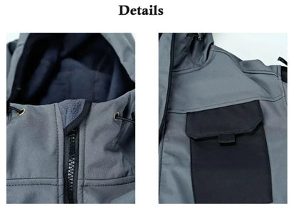 Mens Thicken Tactical Set Windproof Waterproof Outdoor Suit Soft Shell Multi-Pocket Hooded Jackets+Fleece Work Pants 2-piece