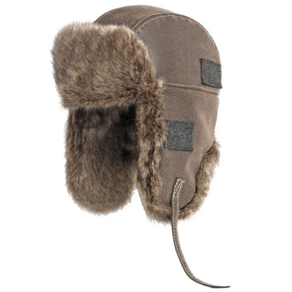 Bomber Hat New Thick Warm Men Women Russian Fur Hat Male Windproof PU Leather Ski Trapper Earflap Cap Winter Hat Ushanka