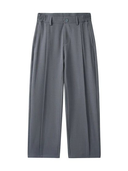 2023 New Autumn Casual Pants Men Korean Fashion Banded Waist Stretch Wide Leg Pleated Suit Slacks Straight Loose Drape Trousers