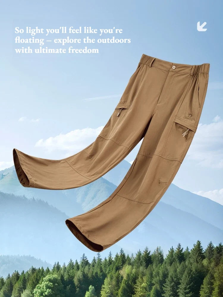 Men's Outdoor Hiking Pants 2026 Summer Sports Waterproof Straight Paratrooper Light Loose Mountaineering Pants