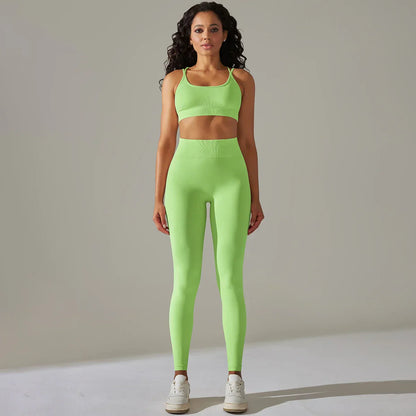 2 Pcs Women Yoga Set Sexy Seamless Sports Set Gym Fitness Bra Set Hip Push Up Leggings Set Workout Clothing Women Sportswear