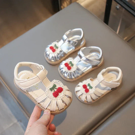 2025 New Summer Baby Girls Sandals Pu Leather Cartoon Strawberry Children's Beach Sandals Non-slip Sole Kids Shoes 21-30
