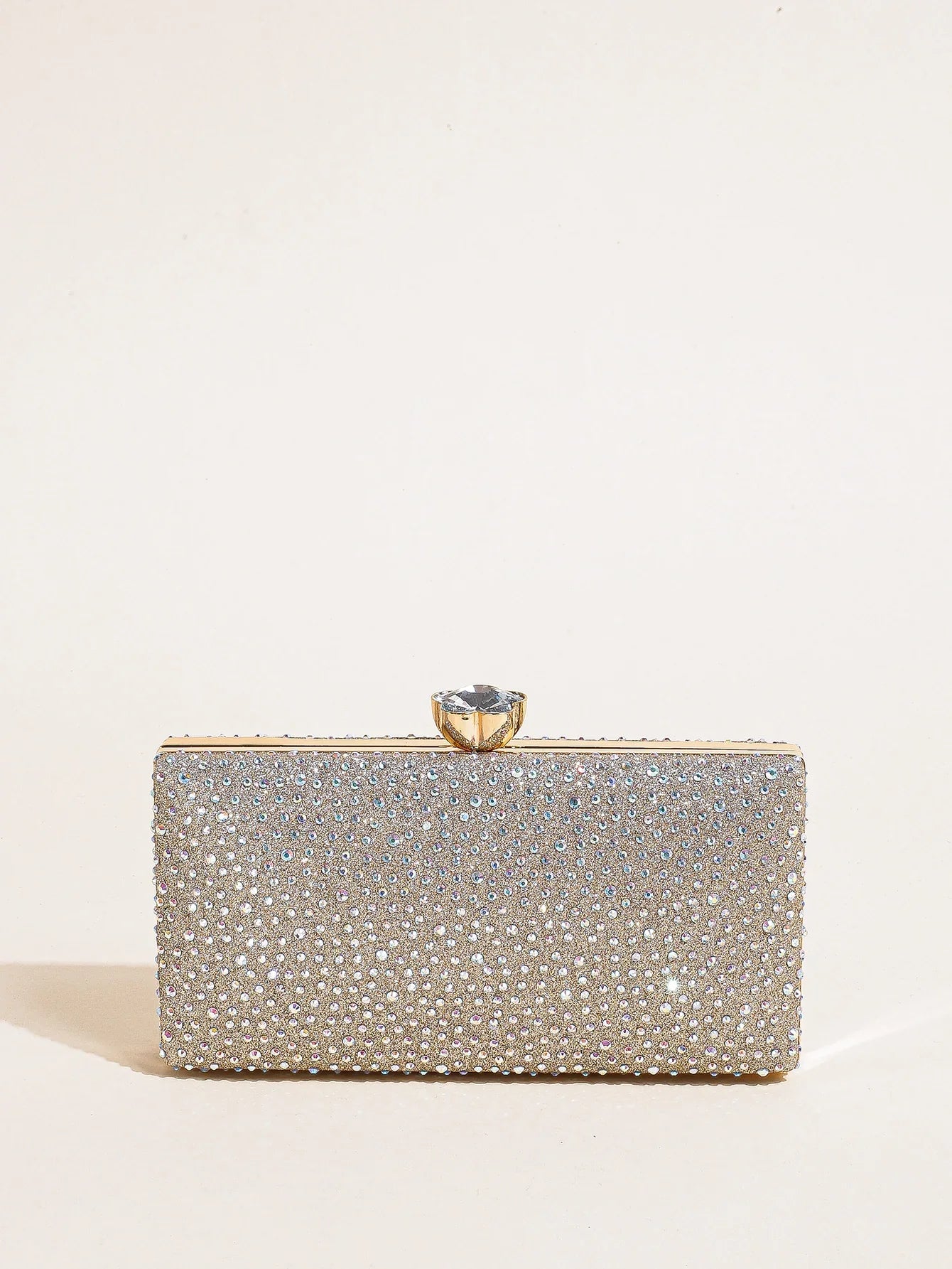 Classic Elegant Mini Square Rhinestone Decor Evening Clutch Bag, Clip Women's Dinner Wallet, Luxury Prom Bag