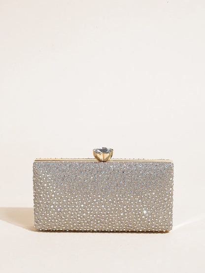 Classic Elegant Mini Square Rhinestone Decor Evening Clutch Bag, Clip Women's Dinner Wallet, Luxury Prom Bag
