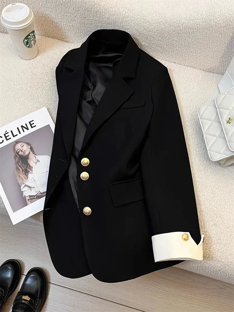 2026 New Temperament Commuting Suit Jacket Spring Autumn Women Blazers Notched Lapel Lined Design Sense Lady Suit Coats Trend