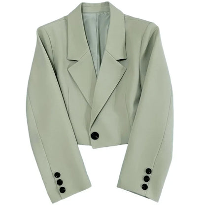 New Korean Cropped Blazers Women Autumn Solid Simple Single-Button Outwear All-match Long Sleeve Office Lady Suit Jackets