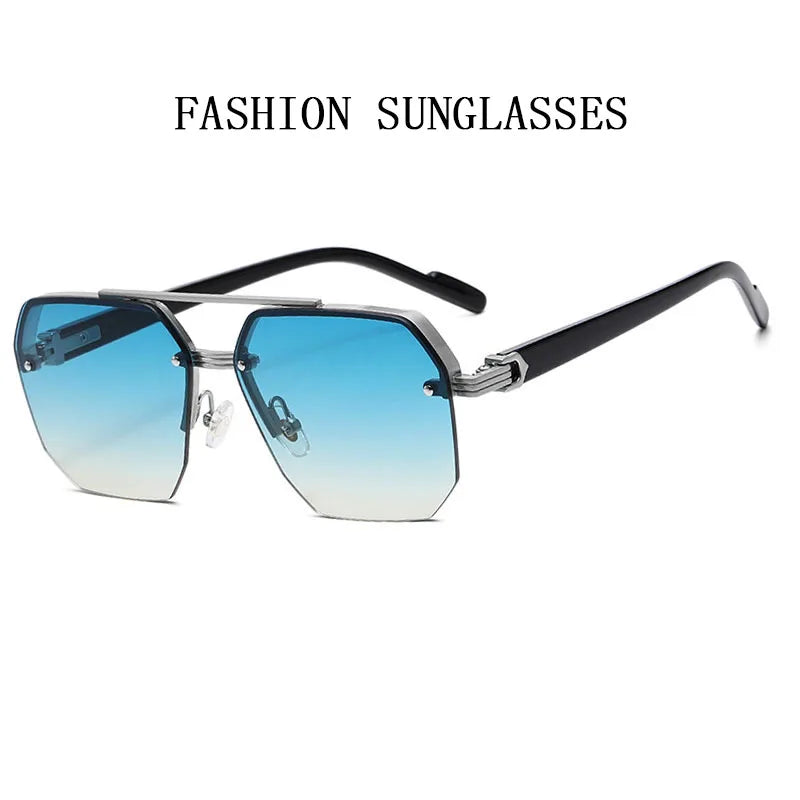 Semi-Rimless Sunglasses For Men Vacation Square Sunglasses Women Trendy Vintage Fashion Glasses Gafas De Sol Hombre Zonnebril