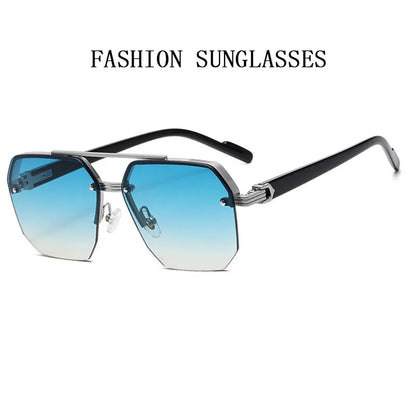 Semi-Rimless Sunglasses For Men Vacation Square Sunglasses Women Trendy Vintage Fashion Glasses Gafas De Sol Hombre Zonnebril