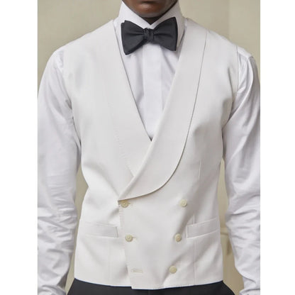 Men Vest White Double Button With Lapel Waistcoat For Wedding Banquet Business Party Office Work Casual Daily Men Suit Vest