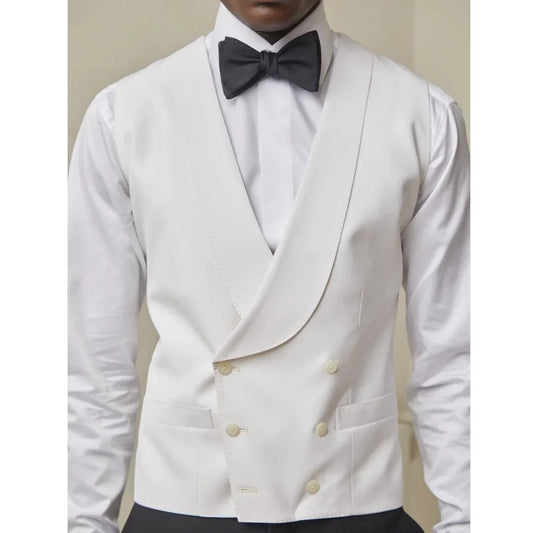 Men Vest White Double Button With Lapel Waistcoat For Wedding Banquet Business Party Office Work Casual Daily Men Suit Vest
