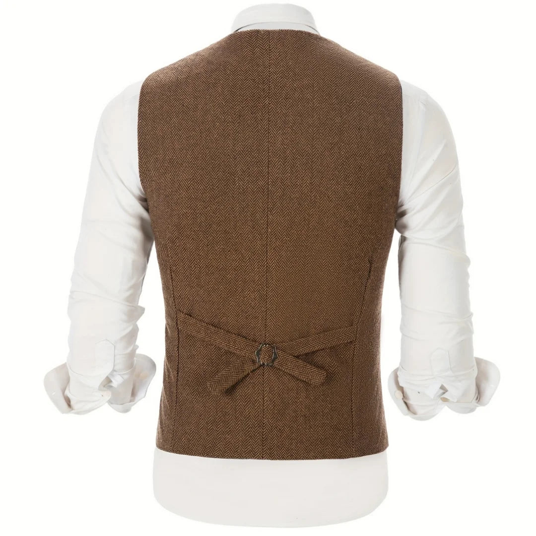 Men Vest Gray Herringbone Single Button With Pocket Waistcoat For Wedding Party Business Work Office Daily Casual Men Suit Vest