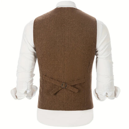 Men Vest Gray Herringbone Single Button With Pocket Waistcoat For Wedding Party Business Work Office Daily Casual Men Suit Vest