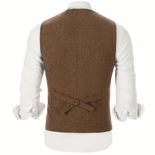 Men Vest Gray Herringbone Single Button With Pocket Waistcoat For Wedding Party Business Work Office Daily Casual Men Suit Vest