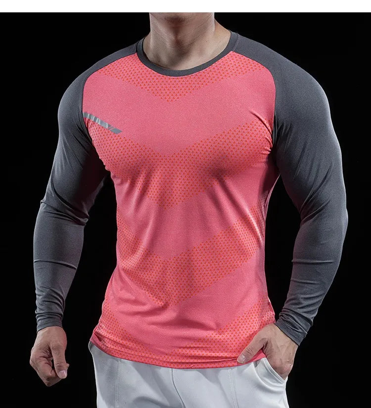 Autumn Winter Men Gym Fitness Display Long Sleeve T-Shirt Crew Neck Elastic Moisture Wicking Tights Running Training Bottom Top