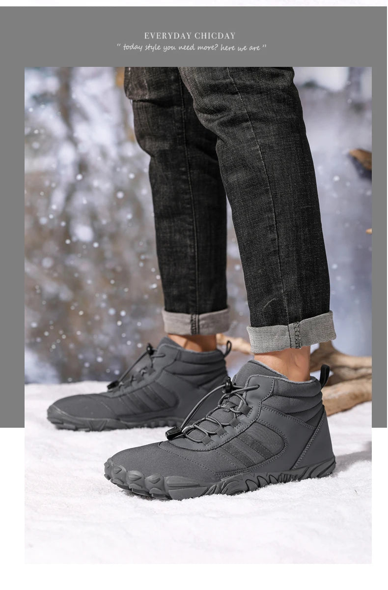 New Winter Booties Men Snow BareFoot Casual Shoes Outdoor Waterproof Work Shoes Warm Fur Men Ankle Shoes Snow Boots Plus Size 50