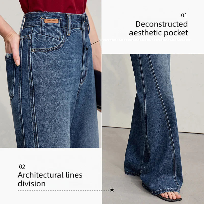 Women's Jeans 2026 Spring New Casual Cotton Denim Flared Long Pants Retro Loose Commuter Versatile Woman Trousers 12651025