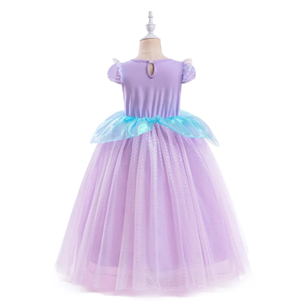 Little Mermaid Ariel Princess Costumes Young Girls Purple Dress Kids Cosplay Carnival Gown Birthday Tutu Dresses Summer New Wear