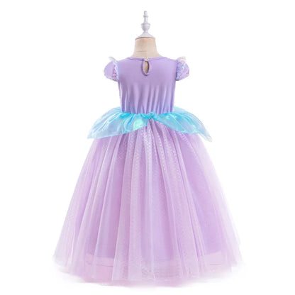 Little Mermaid Ariel Princess Costumes Young Girls Purple Dress Kids Cosplay Carnival Gown Birthday Tutu Dresses Summer New Wear