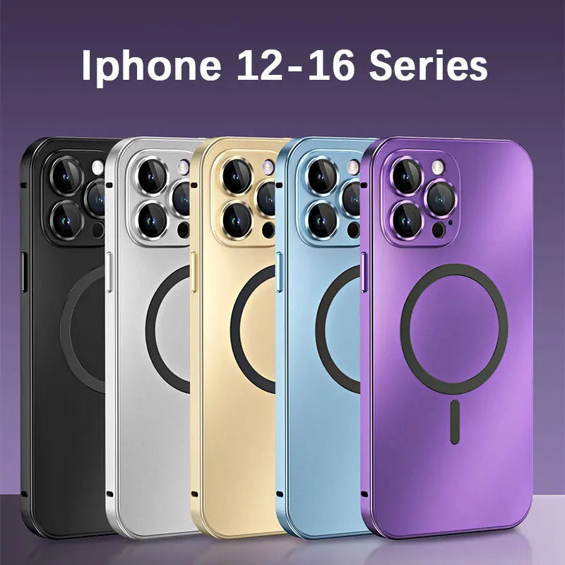 Aluminum Metal Frame Magnetic Case For iPhone 13 12 14 15 16 17 Pro Max For Magsafe Wireless Charging Lens Film PC Back Panel