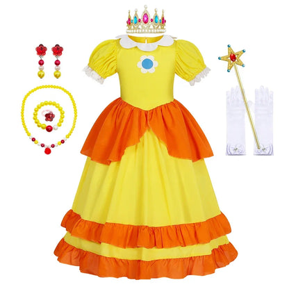 Rosalina Dress Girls Peach Costume Daisy Cosplay Children Birthday Party Carnival Fancy Outfit