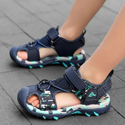 Summer Boys Sandals Casual Children Kids Rubber School Breathable Anti-Slip Beach Shoes Outdoor Anti-Bump Closed Toe Sandails