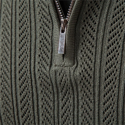 Premium Solid Color Polo Men Slim Fit Zip Long Sleeve Luxury Textured Fabric Business Casual Mens Sweatshirt