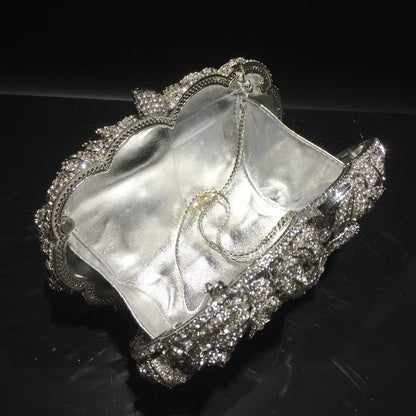A flower cut-out diamond dinner bag, diamond bag, women's clutch