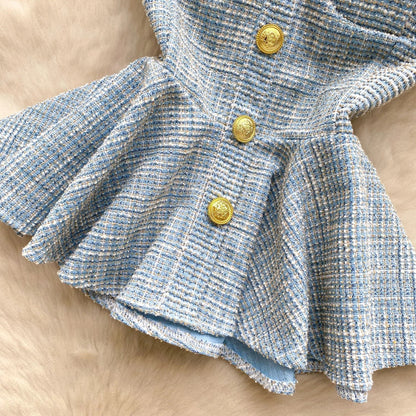 American Summer Women Camisole Halter Buttons Y2K Solid Slim Fit Tops Fashion Chic Tweed Design Hotsweet Tank Top
