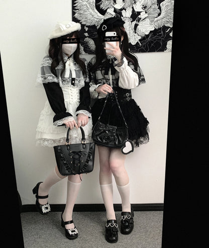 Japanese Original Lolita Lace Ruffle Edge Tied Bow High Waist Mini Skirt Spring Summer New Slim Waist Sweet Girl Y2k Skirt