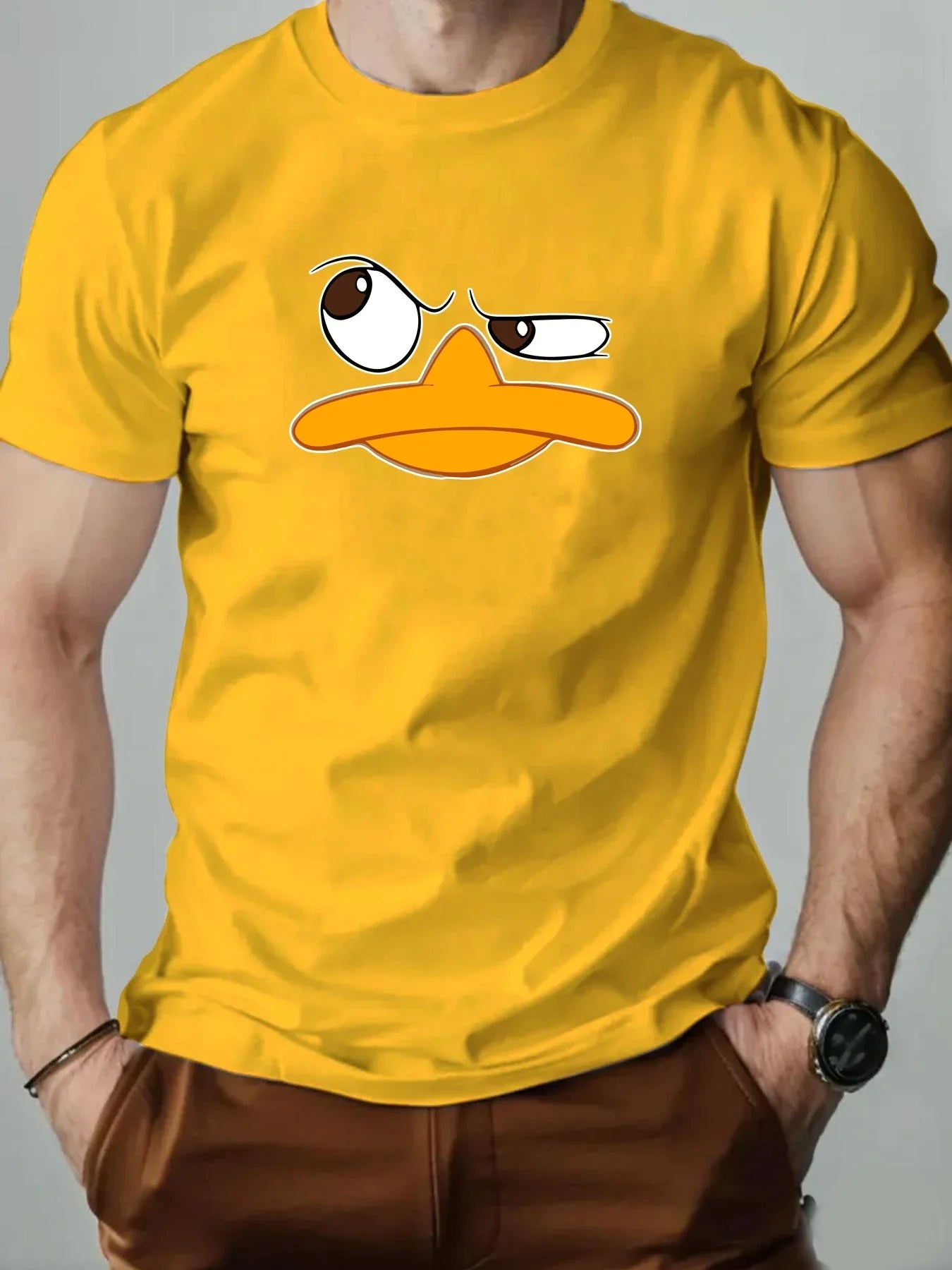 Men's T-Shirt 100% Cotton Funny Duck Cartoon Pattern Print Summer Round Neck Breathable Casual Short Sleeve Fashion T Shirt