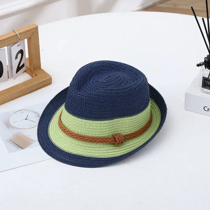 Classic Nostalgic Striped Straw Hat for Outdoor Travel Parent-child Fedoras Sun Shading and Sun Protection Denim Hat