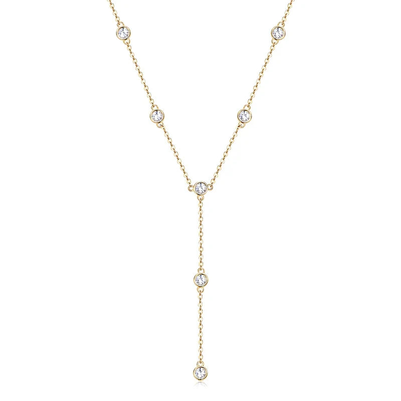 Collares Mujer 3mm 0.1ct Moissanite Necklace 925 Sterling Silver Y-shaped Pendant Necklaces For Women Unique Jewelry Gift