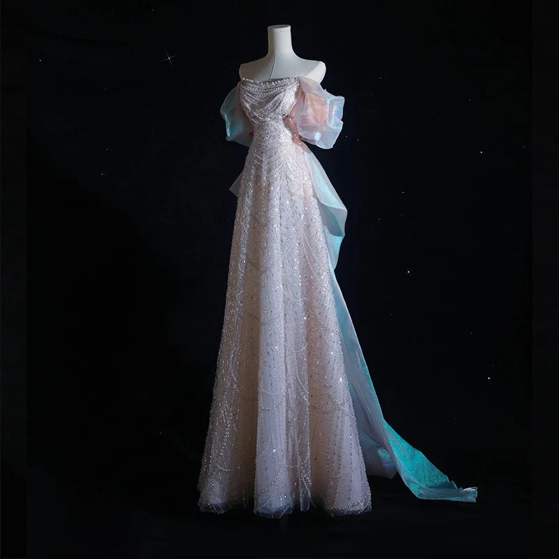 Luxury Elegant Beaded Evening Dresses 2025 New Shoulder Sequins Fishtail Dress Graduation Prom Wedding Dress Engagement Dress
