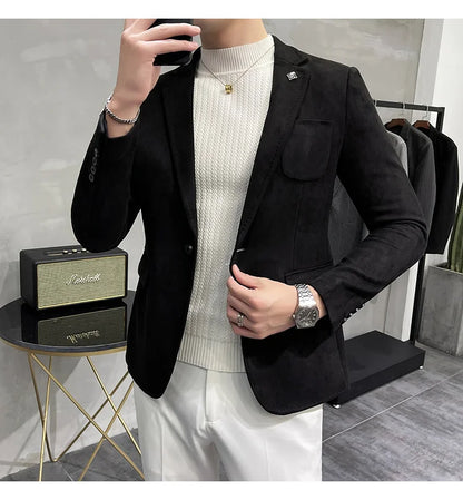 Deerskin Leather Jacket Blazer Men Casual Slim Fit Blazer Hombre Suit Leather Jacket Men Terno Masculino Men Clothing 6 Color
