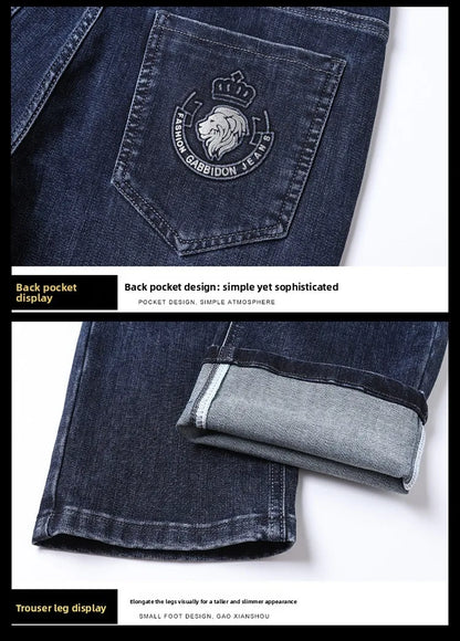 2026 Four Seasons Fashion Brand Straight Leg Jeans Men Business Casual Loose Stretch Long Pants Trousers