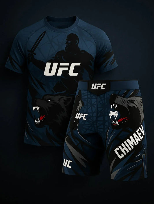 New Khamzat Chimaev UFC Boxing Fighting Tee Shorts Men Breathable Speed Drying Jersey MMA Wrestling Running Sweat Absorbing Set﻿