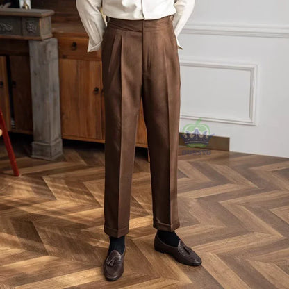 Classics Italian Naples Style White Men's Suit Pants Men High Waisted Straight Fit Work Formal British Business Brand Trousers