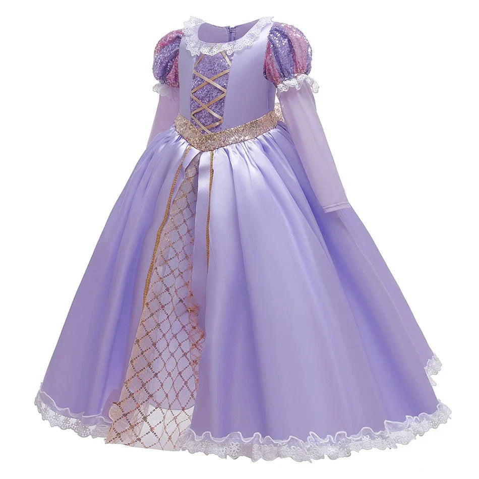 Girl Elegant Dress Kids Rapunzel Costume Children Halloween Birthday Sequin Tangled Dress Girl Carnival Lace Princess Party Gown
