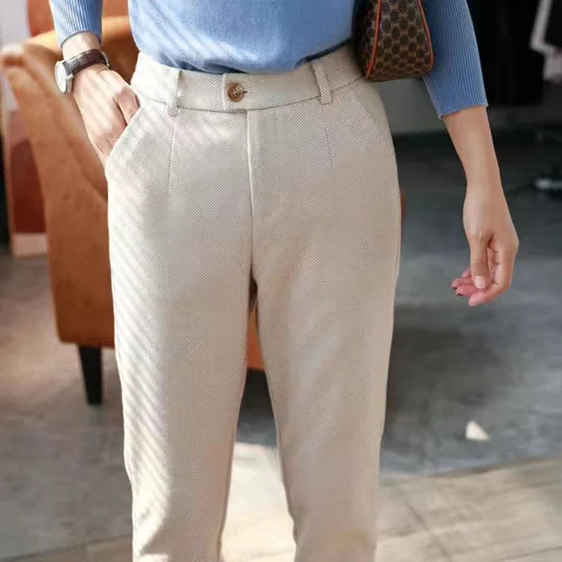 Italian Vintage Suit Pant For Men Autumn Winter Wool Herringbone Pattern Straight Trousers British Style Business Casual Pants