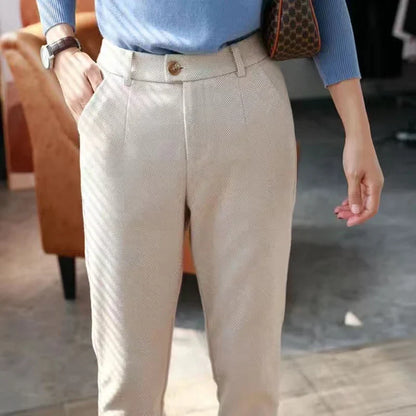 Italian Vintage Suit Pant For Men Autumn Winter Wool Herringbone Pattern Straight Trousers British Style Business Casual Pants